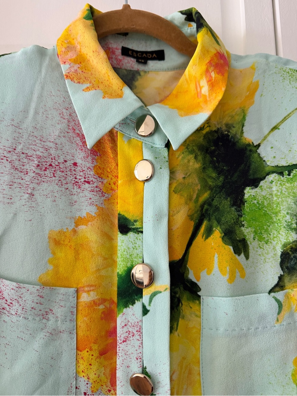 Escada "Dallinata" Mint Floral Viscose Shirt Dress - Size 38 like new - Picture 6 of 16